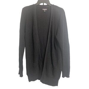 Carbon M Waffle Knit Open Front Cotton Cardigan Sweater Black Minimalist